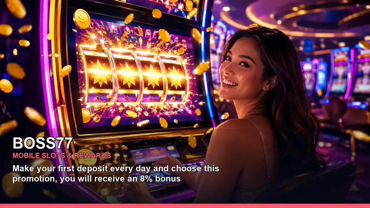 BOSS77 celebratory jackpot slot games highlighting mobile-friendly casino play