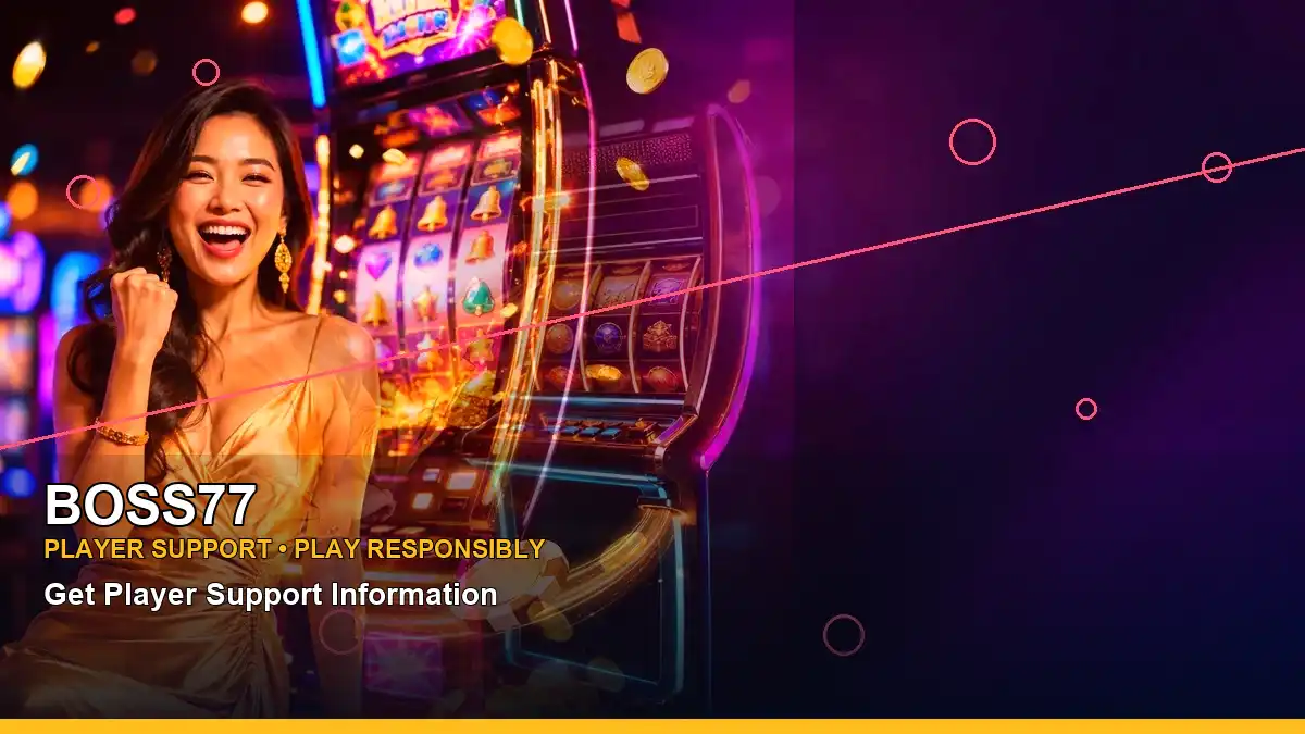 BOSS77 fruit reels online slot games featuring an adult Filipina casino host with a left close-up composition