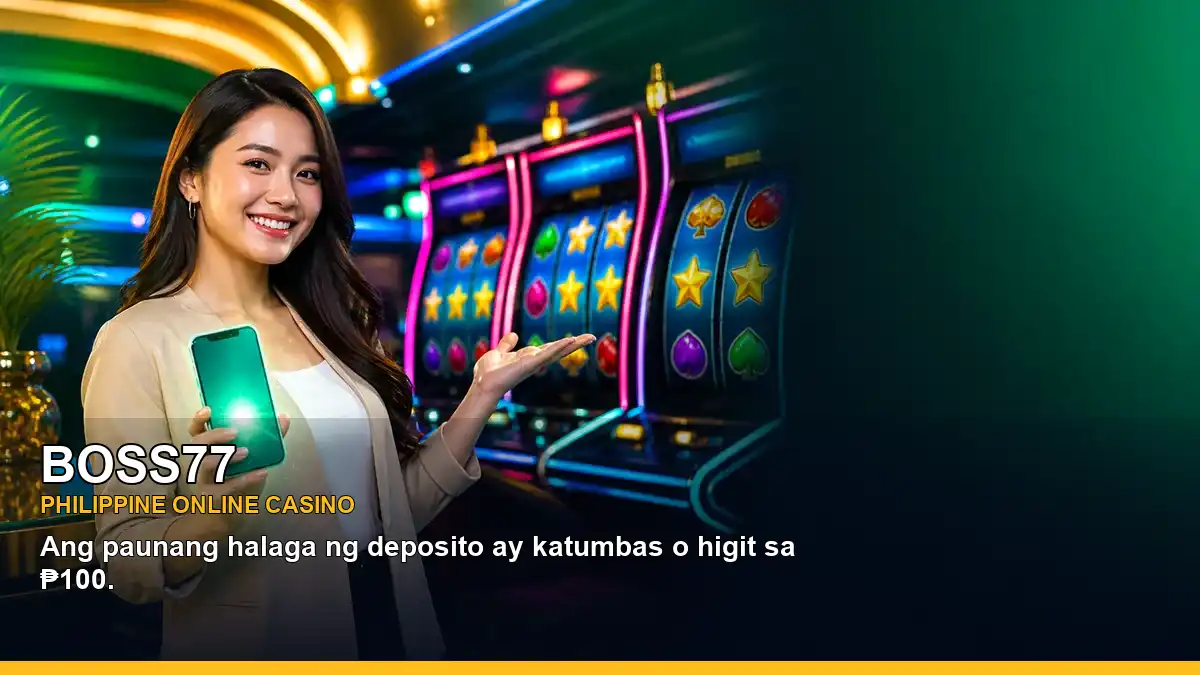 BOSS77 casino first deposit rewards in a radiant scene for the BOSS77 brand search, casino access, games, account help and