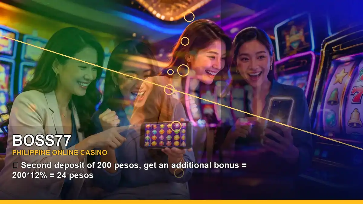 BOSS77 VIP casino rewards featuring an adult Filipina casino host with a right-diagonal composition