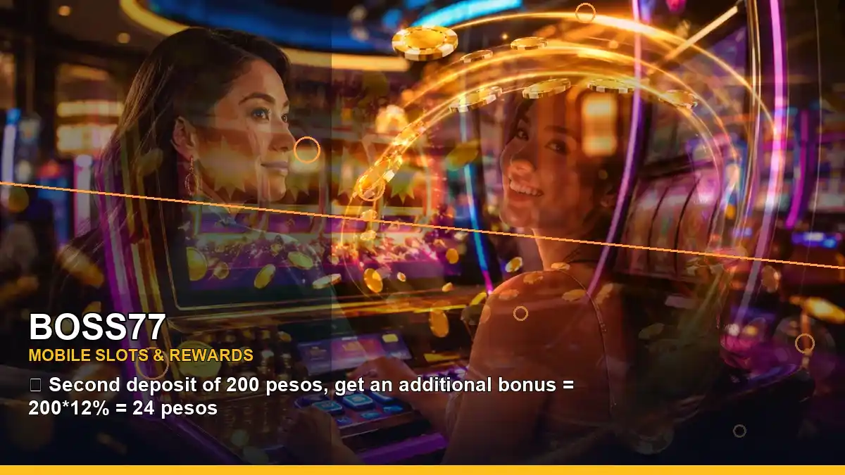 BOSS77 adventure online slot games featuring an adult Filipina casino host with a left-diagonal composition